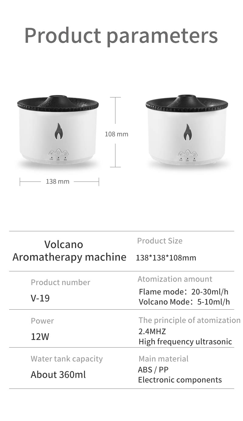 Humidifier for Home, Flame Diffuser Atmosphere Light Humidifier Portable Noiseless Aroma Aromatherapy Machine, Auto Shut-Off (Valcano)Plastic