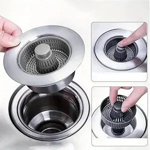 Sink Strainer Kitchen 3 in 1 Sink Drain Strainer Stopper Set Sink Jali Filter Stopper Drainer for Washing Basin