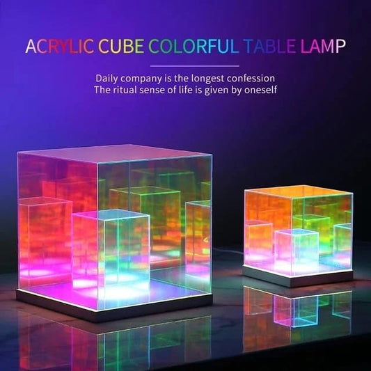 3D Infinity Cube Acrylic RGB Lamp, Decorative USB Rechargeable Acrylic Night Light, 3 Modes Stepless Dimming Touch Party Light Night Lamp (10 cm, Multicolor)