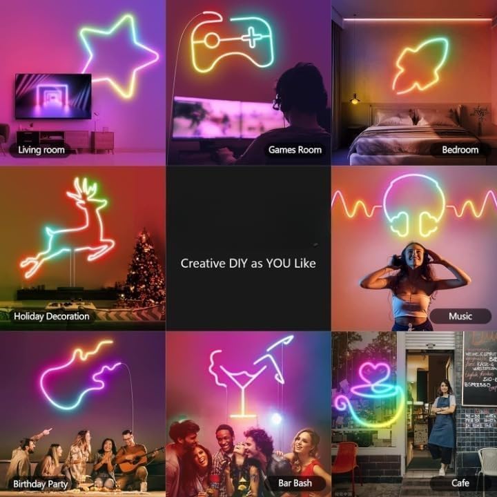 5 Meter Smart Neon Strip Lights | Neon Rope Lights | RGB LED Strip Lights | App Control Smart Neon Strip Lights | Music Sync RGB Lights | Multicolor LED Lights