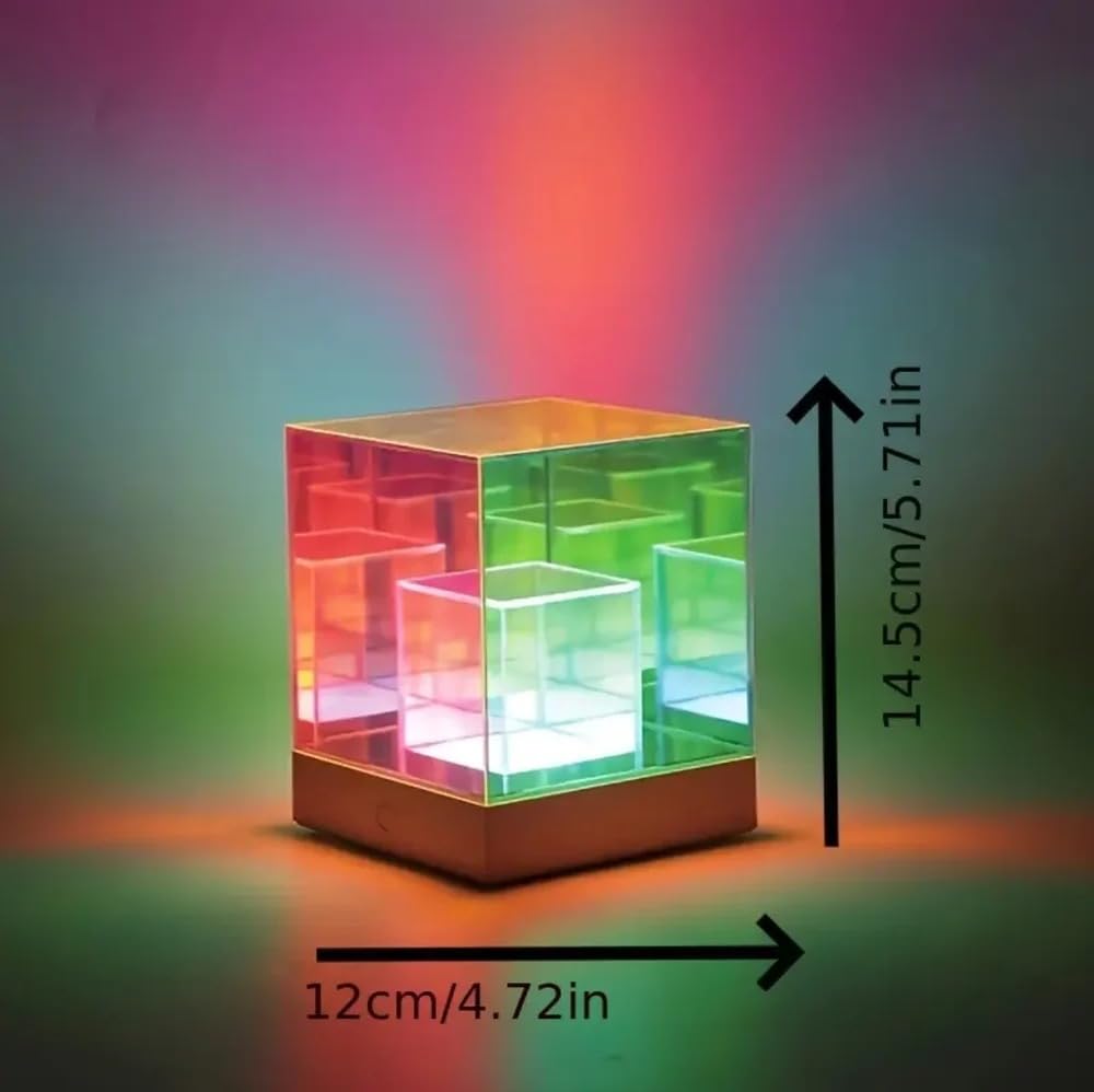 3D Infinity Cube Acrylic RGB Lamp, Decorative USB Rechargeable Acrylic Night Light, 3 Modes Stepless Dimming Touch Party Light Night Lamp (10 cm, Multicolor)