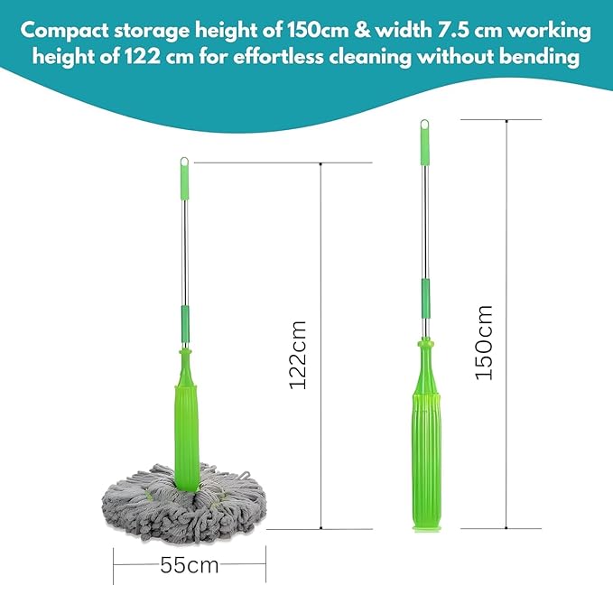 2 in 1 Dehydrated Floor Cleaning Mop | Self-Wringing Floor Mop | 360 Rotatable Adjustable Cleaning Mop,| Microfiber Mop Wet and Dry for Bathroom/Offfice/Home/Outdoor