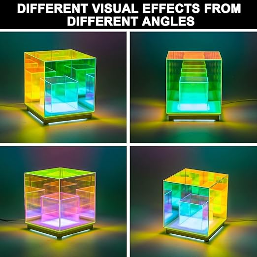 3D Infinity Cube Acrylic RGB Lamp, Decorative USB Rechargeable Acrylic Night Light, 3 Modes Stepless Dimming Touch Party Light Night Lamp (10 cm, Multicolor)